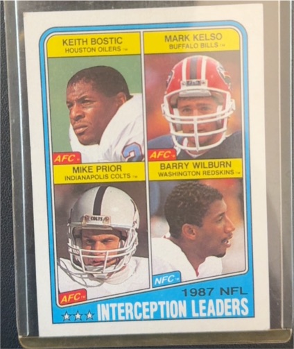 1988 Topps #219 1987 NFL Interception Leaders Keith Bostic / Mark Kelso / Mike Prior / Barry Wilburn — front