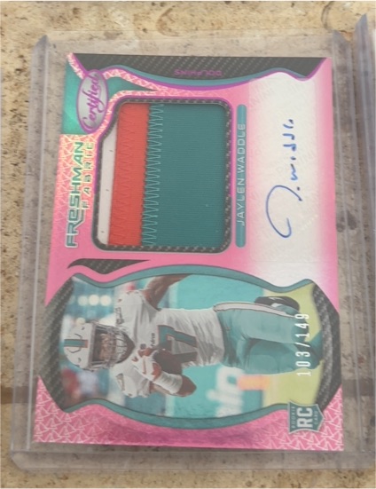2021 Panini Certified #208 Jaylen Waddle Freshman Fabric Mirror Signatures — front
