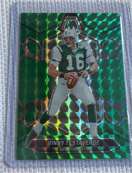 2024 Panini Mosaic #243 Vinny Testaverde Green Mosaic Prizm — front