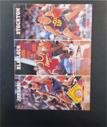 1993-94 NBA Hoops #289 Michael Jordan / Mookie Blaylock / John Stockton League Leaders Steals — front