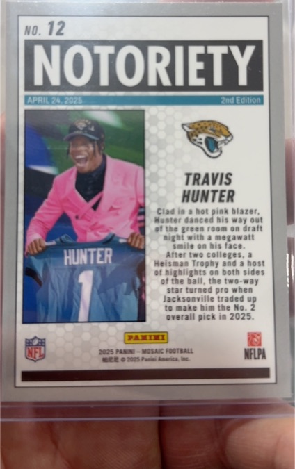 2025 Panini Mosaic #12 Travis Hunter Notoriety — front