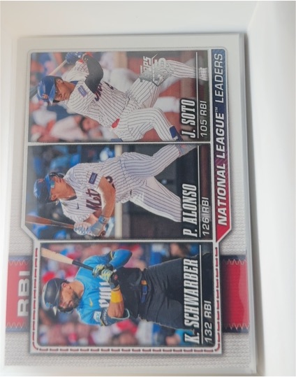 2026 Topps Series 1 #11 National League Leaders RBI Schwarber / Alonso / Soto — front