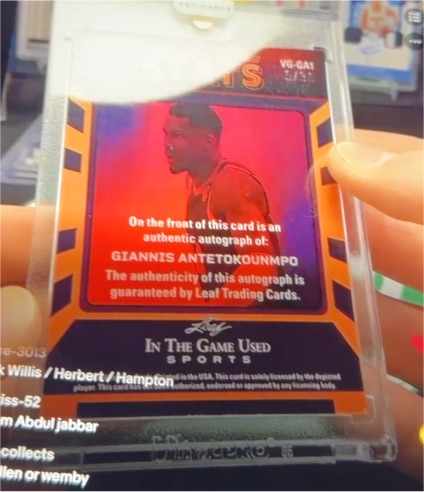 2025 Leaf In The Game Used Giannis Antetokounmpo Auto #/3 SSP — front