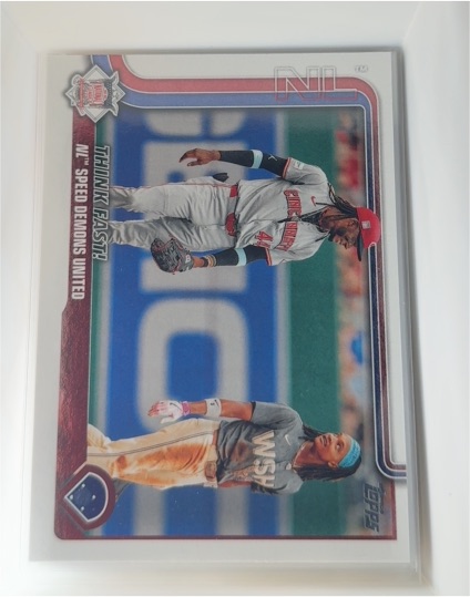 2025 Topps Series 2 #639 Think Fast! NL Speed Demons United Elly De La Cruz & James Wood — front