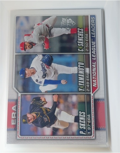 2026 Topps Series 1 #203 National League ERA Leaders Paul Skenes, Yoshinobu Yamamoto, C. Sanchez — front