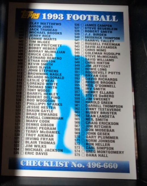 1993 Topps Football #660 Checklist — front