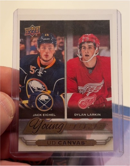2015-16 Upper Deck UD Canvas Young Guns Checklist #C120 Jack Eichel / Dylan Larkin — front