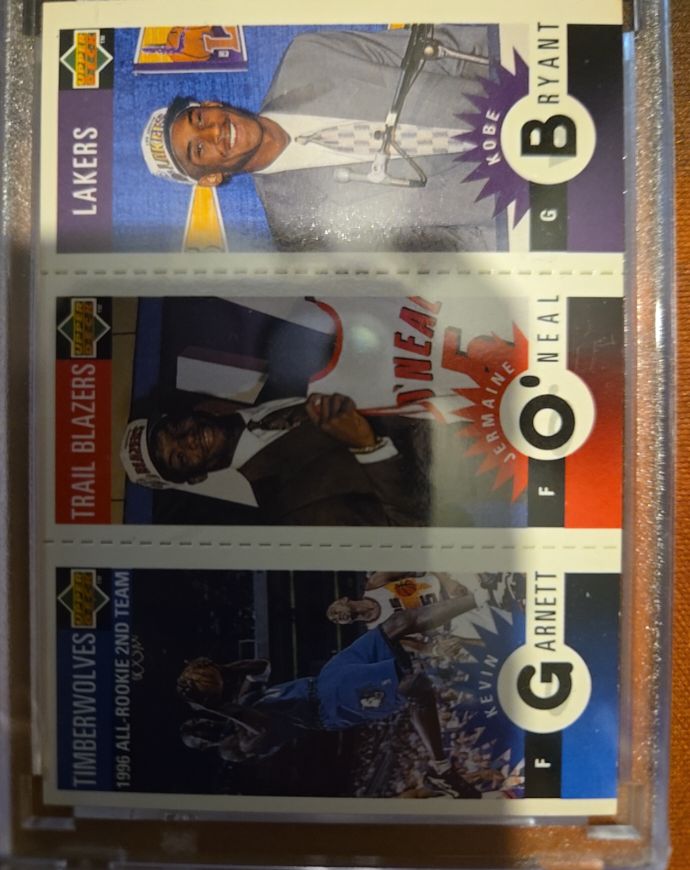 1996-97 Upper Deck Collector's Choice Mini #M129 Kobe Bryant / Jermaine O'Neal / Kevin Garnett Rookie Card — front