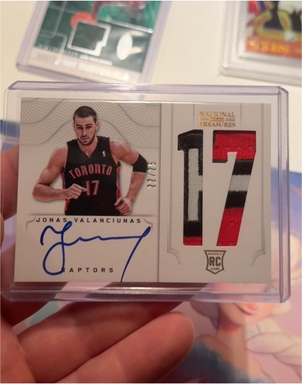 2012-13 Panini National Treasures #17 Jonas Valanciunas Rookie Patch Auto — front