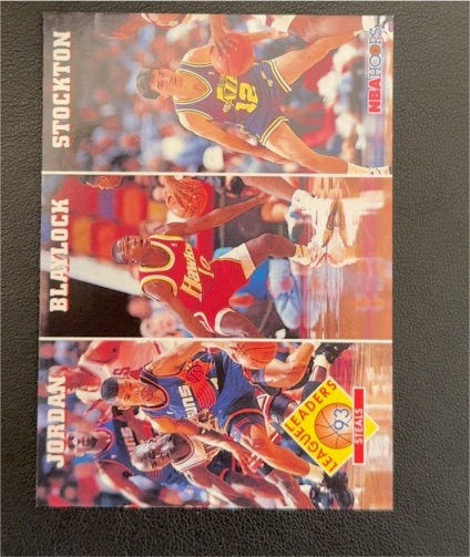 1993-94 NBA Hoops #289 Michael Jordan / John Stockton / Mookie Blaylock League Leaders Steals — front