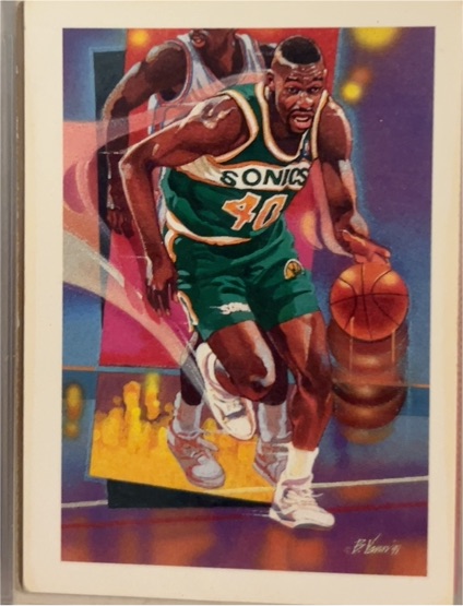 1991 NBA Hoops #527 Shawn Kemp Seattle Supersonics Illustrated Team Card — front