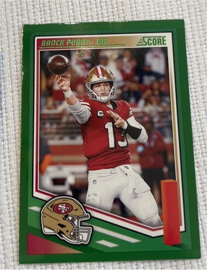 2024 Panini Score #244 Brock Purdy Green Parallel — front