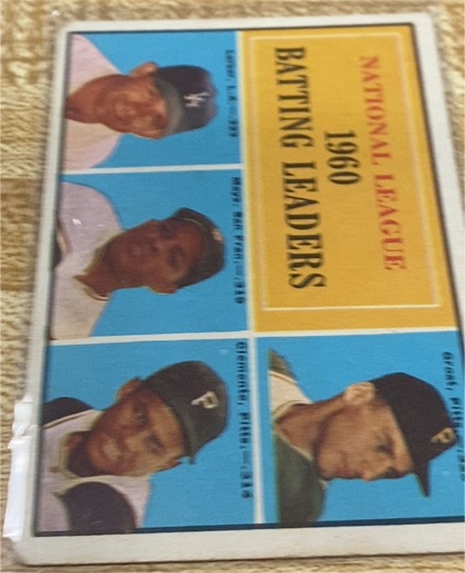 1961 Topps #41 NL 1960 Batting Leaders Willie Mays Roberto Clemente Groat Larker — front