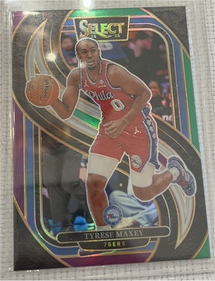 2023-24 Panini Select #157 Tyrese Maxey Green White Purple Prizms — front