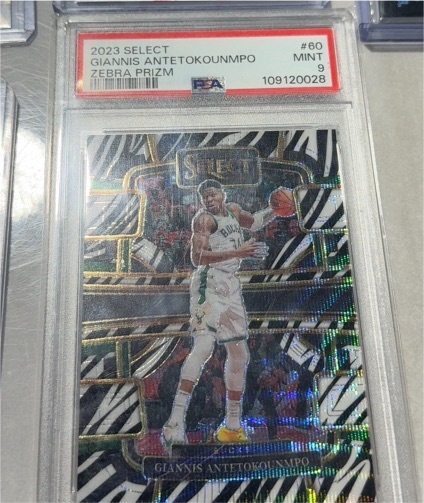 2023 Panini Select #60 Giannis Antetokounmpo Zebra Prizm — front