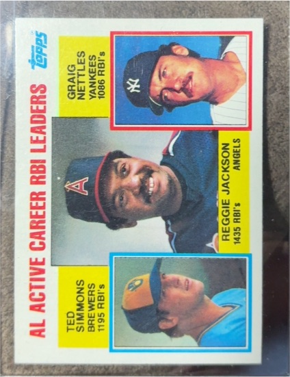 1984 Topps #713 AL Active Career RBI Leaders Reggie Jackson / Ted Simmons / Graig Nettles — front