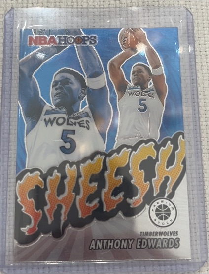 2023-24 Panini NBA Hoops Premium Stock #19 Anthony Edwards Sheesh Silver Prizm — front