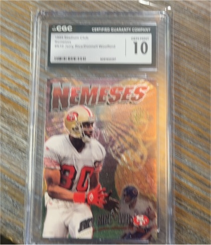 1995 Topps Stadium Club Nemeses #N10 Jerry Rice / Donnell Woolford — front