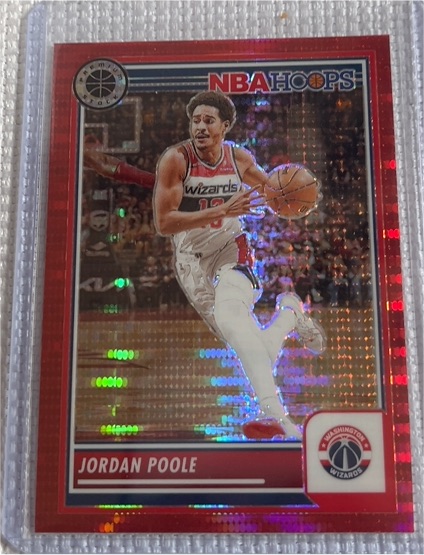 2023-24 Panini NBA Hoops Premium Stock #277 Jordan Poole Red Seismic Prizm — front