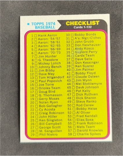 1974 Topps #126 Checklist 1-132 — front