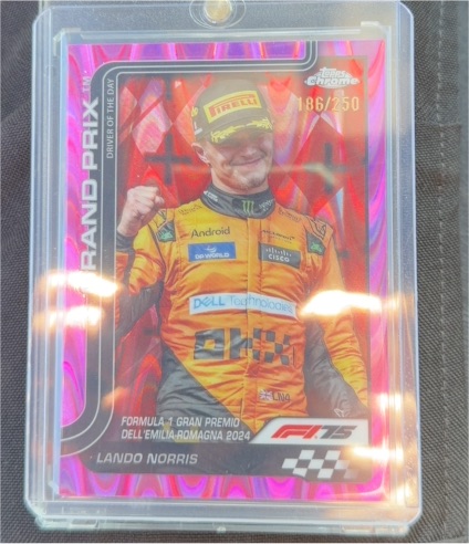 2025 Topps Chrome F1 #186 Lando Norris Grand Prix Driver of the Day Pink Raywave — front