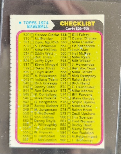 1974 Topps #637 Checklist — front