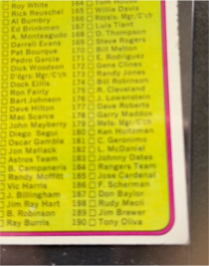 1974 Topps #126 Checklist — front