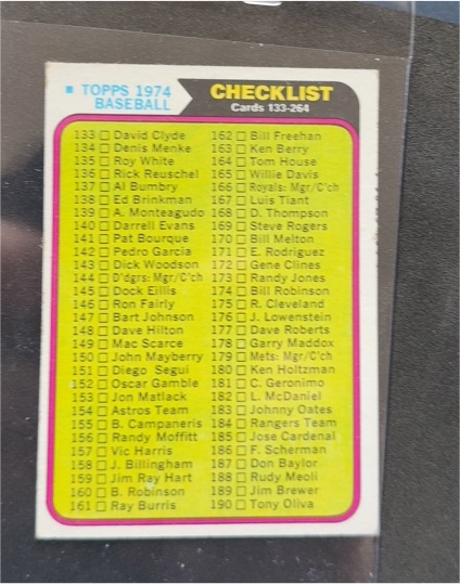 1974 Topps #263 Checklist Cards 133-264 — front