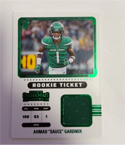 2022 Panini Contenders Rookie Ticket Swatches #RTS-ASG Ahmad Gardner — front