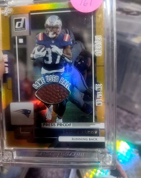 2025 Donruss #150 Damien Harris Jersey Fusion Press Proof Game Used Ball — front