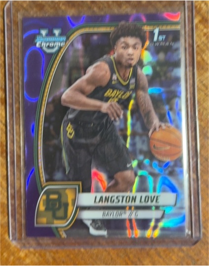 2024-25 Bowman University Chrome #50 Langston Love Purple Lava Refractor 1st Bowman — front