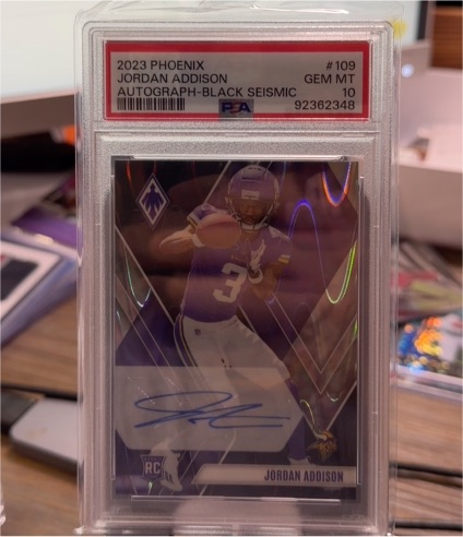 2023 Panini Phoenix #109 Jordan Addison Black Seismic Autograph — front