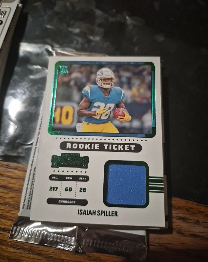 2022 Panini Contenders Rookie Ticket Swatch #RTS-ISP Isaiah Spiller — front