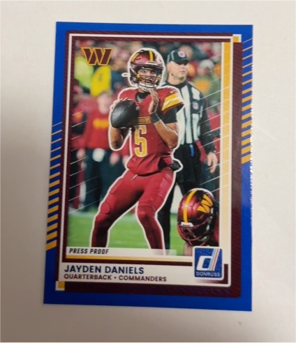2025 Donruss #28 Jayden Daniels Press Proof Blue Washington Commanders — front