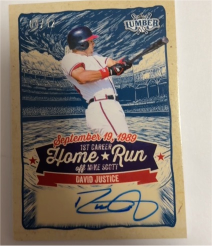 2025 Leaf Lumber 1st Career Homerun Auto David Justice #03/30 — front