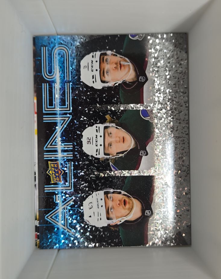 2024-25 Upper Deck Series 1 #AL-8 A-Lines Sam Girard Cale Makar Nathan MacKinnon — front