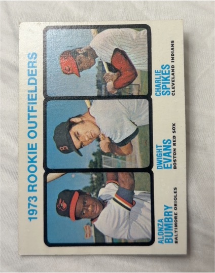 1973 Topps #614 Rookie Outfielders Dwight Evans Charlie Spikes Alonza Bumbry — front