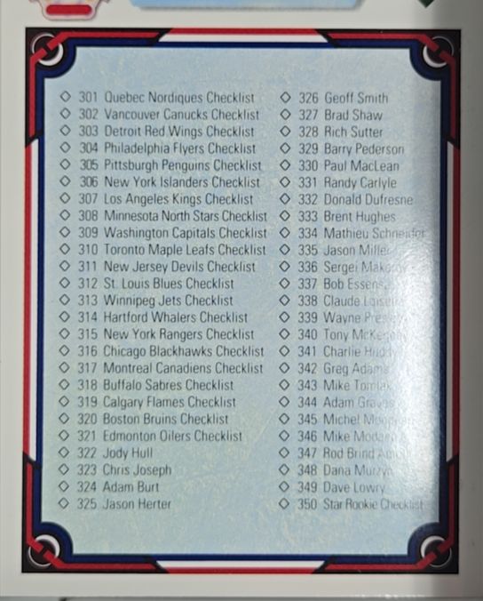 1990-91 Upper Deck #400 Checklist: 301-400 — front