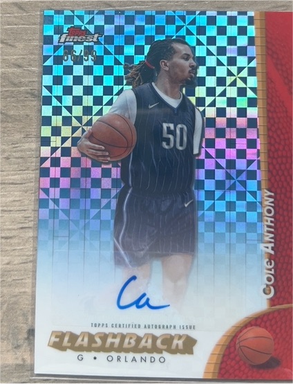2024-25 Topps Finest #58 Cole Anthony Flashback Auto Refractor Blue X-Fractor — front