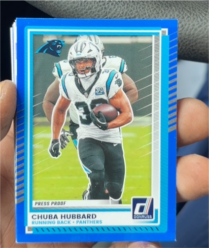2025 Panini Donruss #79 Chuba Hubbard Press Proof Blue — front