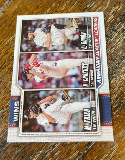 2026 Topps Series 1 #130 American League Wins Leaders Max Fried / Garrett Crochet / Carlos Rodón — front
