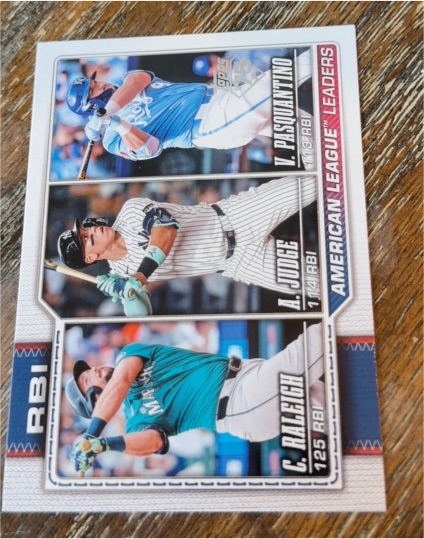 2026 Topps Series 1 #211 American League RBI Leaders Cal Raleigh Aaron Judge Vinnie Pasquantino — front