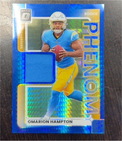 2025 Donruss Optic #RPJ-OHN Omarion Hampton Rookie Phenom Blue Hyper Prizm Patch — front