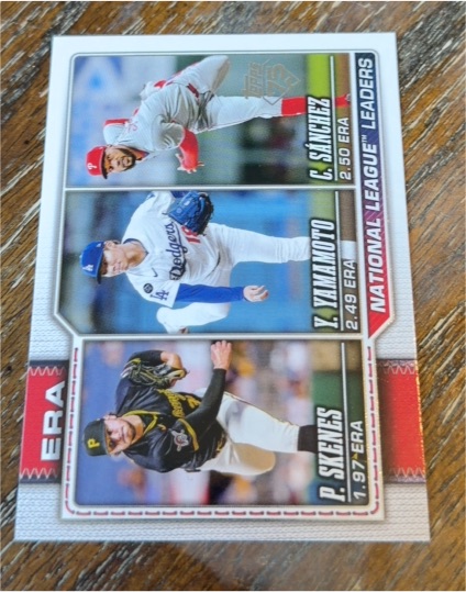 2026 Topps Series 1 #203 National League ERA Leaders Paul Skenes, Yoshinobu Yamamoto, C. Sanchez — front