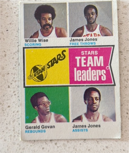 1974-75 Topps #229 Utah Stars Team Leaders Willie Wise James Jones Gerald Govan — front