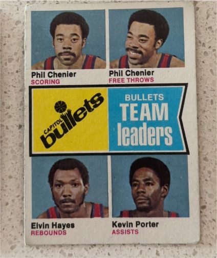 1974-75 Topps #98 Capitol Bullets Team Leaders Phil Chenier Elvin Hayes Kevin Porter — front