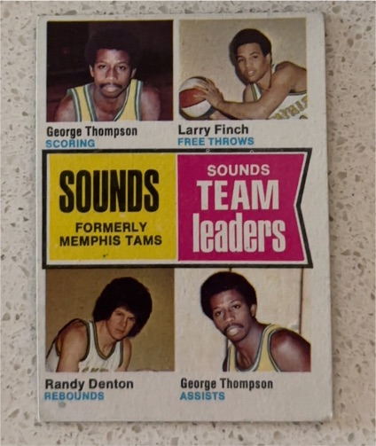 1974-75 Topps #225 Memphis Sounds Team Leaders George Thompson / Finch / Denton — front