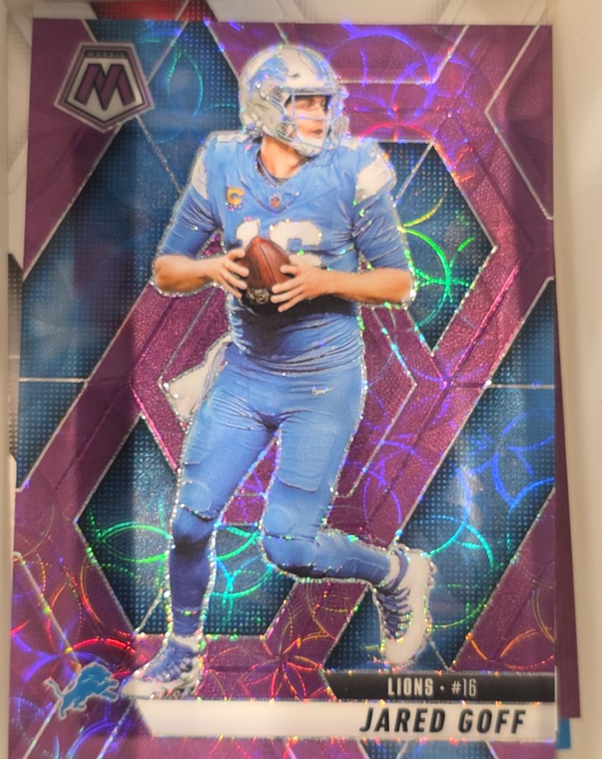 2025 Panini Mosaic #194 Jared Goff Purple Scope Prizm — front