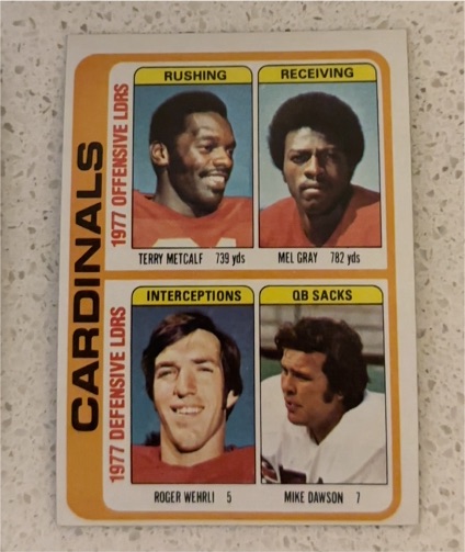 1978 Topps #523 St. Louis Cardinals Team Leaders Checklist Terry Metcalf Mel Gray Roger Wehrli Mike Dawson — front