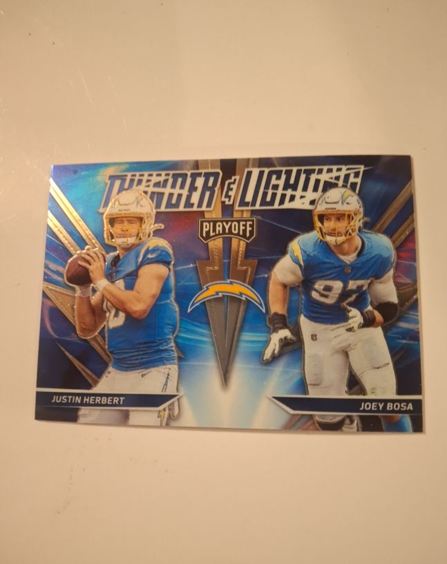 2021 Panini Playoff Thunder & Lightning #TL-16 Justin Herbert Joey Bosa — front
